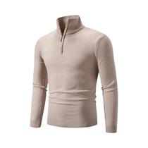 Suéter Masculino De Inverno Quente Em Algodão Com Gola Alta E Zíper, Cor Sólida, Tricotado
