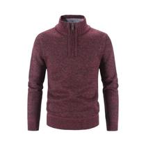 Suéter Masculino De Lã Com Gola Alta E Zíper, Slim Fit, Tricotado Para O Inverno E Primavera