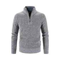 Suéter Masculino De Lã Com Gola Alta E Zíper, Slim Fit, Tricotado Para O Inverno E Primavera