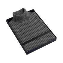 Suéter Masculino De Lã Gola Alta Manga Longa Slim Fit Pesado Casual Com Listras Tricotado Quente De