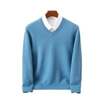Suéter Masculino De Lã Merino 100% Cashmere Com Decote Em V, Manga Longa, Casual Elegante Para