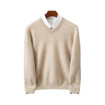 Suéter Masculino De Lã Merino 100% Cashmere Com Decote Em V, Manga Longa, Casual Elegante Para