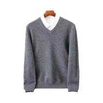 Suéter Masculino De Lã Merino 100% Cashmere Com Decote Em V, Manga Longa, Casual Elegante Para