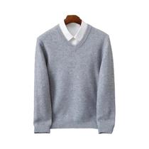 Suéter Masculino De Lã Merino 100% Cashmere Com Decote Em V, Manga Longa, Casual Elegante Para