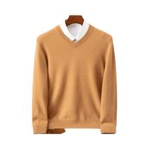 Suéter Masculino De Lã Merino 100% Cashmere Com Decote Em V, Manga Longa, Casual Elegante Para