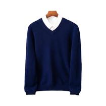Suéter Masculino De Lã Merino 100% Cashmere Com Decote Em V, Manga Longa, Casual Elegante Para
