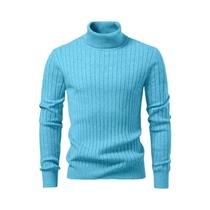 Suéter Masculino De Lã Quente Com Gola Alta E Listras, Malha Casual Para O Frio, Blusa Básica Para