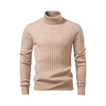 Suéter Masculino De Lã Quente Com Gola Alta E Listras, Malha Casual Para O Frio, Blusa Básica Para