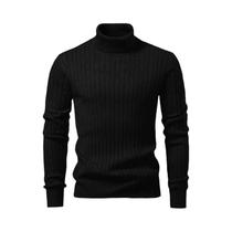 Suéter Masculino De Lã Quente Com Gola Alta E Listras, Malha Casual Para O Frio, Blusa Básica Para