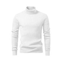 Suéter Masculino De Lã Quente Com Gola Alta E Listras, Malha Casual Para O Frio, Blusa Básica Para