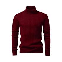 Suéter Masculino De Lã Quente Com Gola Alta E Listras, Malha Casual Para O Frio, Blusa Básica Para