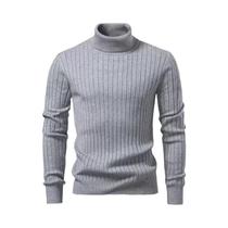 Suéter Masculino De Lã Quente Com Gola Alta E Listras, Malha Casual Para O Frio, Blusa Básica Para