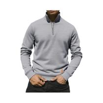 Suéter Masculino De Manga Longa Com Gola Alta E Zíper Lateral, Cor Sólida, Jaqueta De Inverno Quente