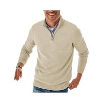 Suéter Masculino De Tricô Com Zíper E Gola Alta, Manga Longa, Casual E Quente, Pulôver Para Trabalho