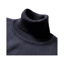 Suéter Masculino De Tricô Gola Alta Para Outono/Inverno, Quente, Vintage, Leve, Cor Sólida, Preto E