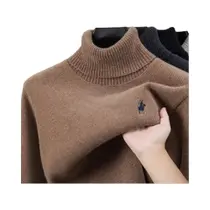 Suéter Masculino De Veludo Gola Alta Grosso Quente De Inverno Tricotado Com Bordado De Pônei Suéter Masculino De Veludo Gola Alta Grosso Quente De Inverno Tricotado Com Bordado De Pônei