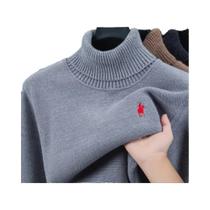 Suéter Masculino De Veludo Gola Alta Grosso Quente De Inverno Tricotado Com Bordado De Pônei