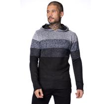 Suéter Masculino Dixie Tricot com Capuz Mesclado Cinza/preto Suéter Masculino Dixie Tricot com Capuz Mesclado Cinza/preto