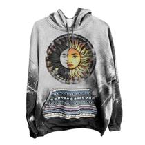 Suéter masculino e feminino retrô com capuz estampado sol e lua letras impressas estampadas tops desgastados