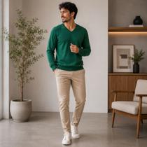 Suéter Masculino Gola V Tricô Básico Manga Longa Casual Hering