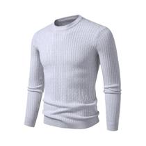 Suéter Masculino Leve De Gola Redonda Com Manga Longa E Padrão Trançado Casual