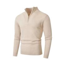Suéter Masculino Leve De Lã Com Zíper, Gola Alta, Casual, Cor Sólida, Cardigã Quente Para