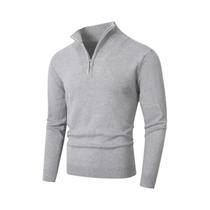 Suéter Masculino Leve De Lã Com Zíper, Gola Alta, Casual, Cor Sólida, Cardigã Quente Para
