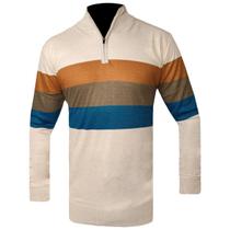 Suéter Masculino Listrado Gola Alta Zíper Inverno Poliamida