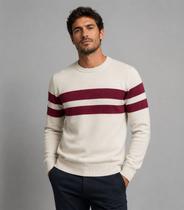 Suéter Masculino Listrado Tricot Diametro Bege