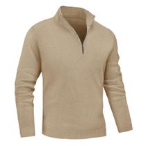 Suéter masculino MAGNIVIT com zíper e zíper tricotado cáqui S Suéter masculino MAGNIVIT com zíper e zíper tricotado cáqui S