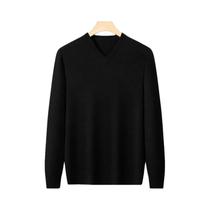 Suéter Masculino Oversized De Tricô Com Decote Em V, Cor Sólida, Pulôver Quente De Gola Redonda Para
