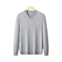 Suéter Masculino Oversized De Tricô Com Gola V E Cor Sólida, Pulôver Quente De Gola Redonda Para
