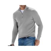 Suéter Masculino Oversized De Tricô Com Gola V, Manga Longa, Meio Zíper, Cor Sólida, Respirável,