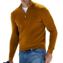 Suéter Masculino Oversized De Tricô Com Gola V, Manga Longa, Meio Zíper, Cor Sólida, Respirável,