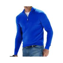 Suéter Masculino Oversized De Tricô Com Gola V, Manga Longa, Meio Zíper, Cor Sólida, Respirável,