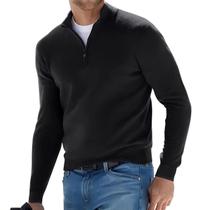 Suéter Masculino Oversized De Tricô Com Gola V, Manga Longa, Meio Zíper, Cor Sólida, Respirável,