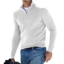 Suéter Masculino Oversized De Tricô Com Gola V, Manga Longa, Meio Zíper, Cor Sólida, Respirável,