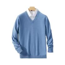 Suéter Masculino plus Size De Cashmere Com Decote Em V, Malha Quente Para Outono E Inverno