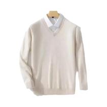 Suéter Masculino plus Size De Cashmere Com Gola V, Malha Quente Para Outono/Inverno