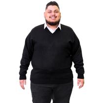 Sueter Masculino Plus Size Gola V Trico De Lã Grosso G5 E G6