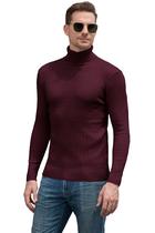 Suéter masculino QZH.DUAO, casual, justo, de gola alta, vinho tinto