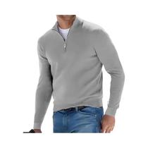 Suéter Masculino Slim Fit Com Decote Em V, Pullover Quente Com Zíper Frontal, Casual Para Outono E