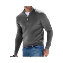 Suéter Masculino Slim Fit Com Decote Em V, Pullover Quente Com Zíper Frontal, Casual Para Outono E