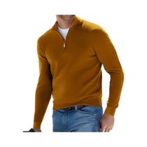 Suéter Masculino Slim Fit Com Decote Em V, Pullover Quente Com Zíper Frontal, Casual Para Outono E