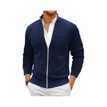 Suéter Masculino Slim Fit Com Zíper, Tricô Quente, Cardigã Com Gola Alta E Estampa Animal Para