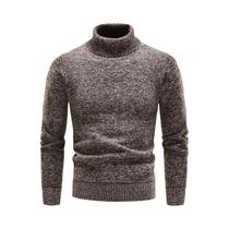 Suéter Masculino Slim Fit De Fleece Com Gola Alta, Quente Para Outono E Inverno, Pullover Preto E