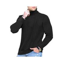Suéter Masculino Slim Fit De Gola Alta Em Tricô, Quente E Moderno Para Outono/Inverno, Pulôver