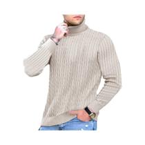 Suéter Masculino Slim Fit De Gola Alta Em Tricô, Quente Para Outono E Inverno, Moda Em Cor Sólida,