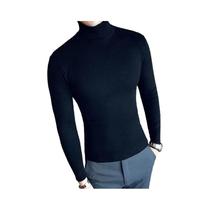 Suéter Masculino Slim Fit De Gola Alta, Pulôver De Malha Quente Para O Inverno, Algodão Coreano, Cor