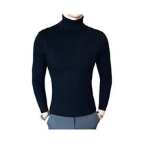 Suéter Masculino Slim Fit De Gola Alta, Quente, Em Cor Sólida, Tricotado, Para Outono E Inverno